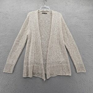 Tahari Womens Crochet‎ Linen Open Cardigan Sweater Small Beige Womens Coastal